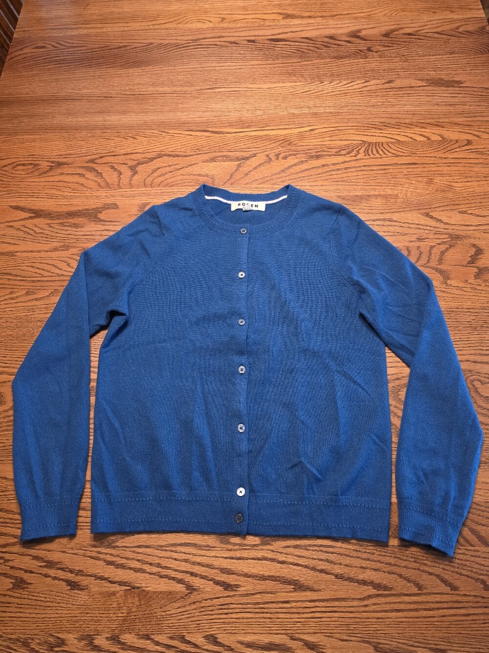 Boden Eva Cashmere Crew Cardigan Sweater Womens Size Small Blue Preppy Academia